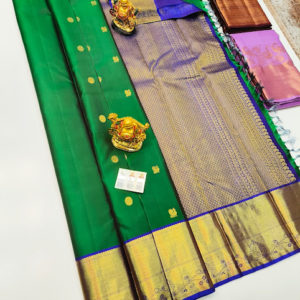 Latest Design Pure Kanjivaram Fancy Silk Saree Green Color w/ Blouse