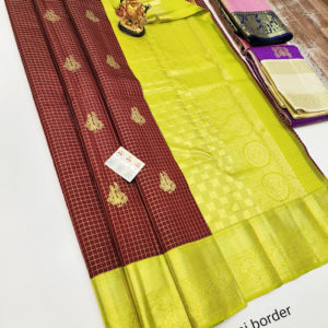 Radha Krishna Design Pure Kanjivaram Fancy Silk Saree Kumkum Red Color w/ Blouse