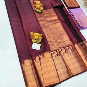 Sunflower and Peacock Design Pure Kanjivaram Fancy Silk Saree Kumkum Red Color w/ Blouse