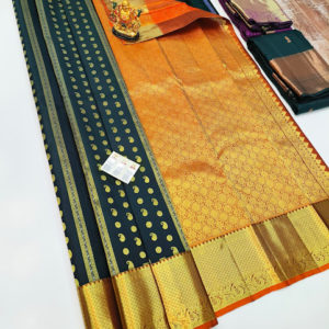 Small Mango Design Pure Kanjivaram Fancy Silk Saree Military Green Color w/ Blouse