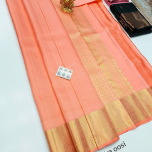New Design Pure Kanjivaram Fancy Silk Saree Peach Color w/ Blouse