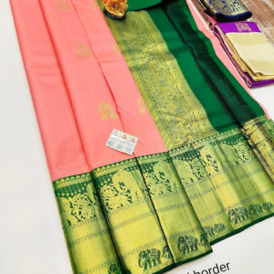 Elephant Design Pure Kanjivaram Fancy Silk Saree Peach Color w/ Blouse