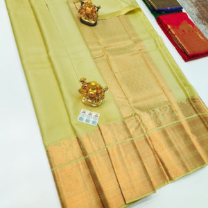 Copper Zari Design Pure Kanjivaram Fancy Silk Saree Pista Color w/ Blouse