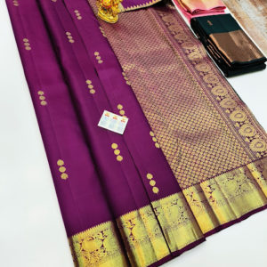 Trendy Design Pure Kanjivaram Fancy Silk Saree Purple Color w/ Blouse