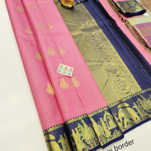 Radha Krishna Design Pure Kanjivaram Fancy Silk Saree Rose Color w/ Blouse