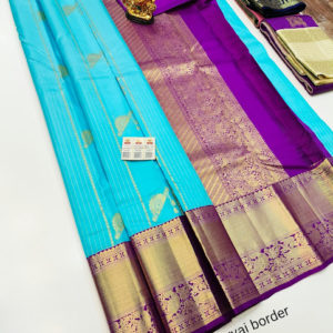 Unique Design Pure Kanjivaram Fancy Silk Saree Sky Blue Color w/ Blouse