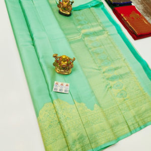 Unique Design Pure Kanjivaram Fancy Silk Saree Teal Green Color w/ Blouse