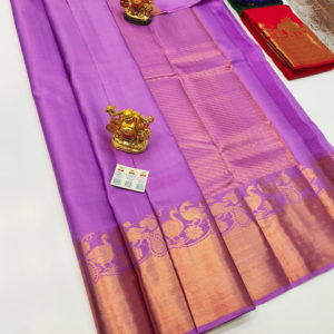 Peacock Design Pure Kanjivaram Fancy Silk Saree Violet Color w/ Blouse