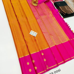 Beautiful Design Pure Kanjivaram Fancy Silk Saree Yellow Color w/ Blouse