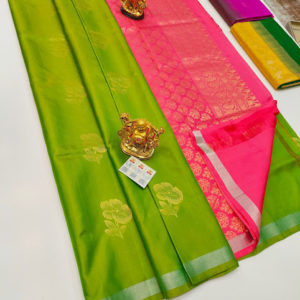 Pure Soft Silk Saree Lemon Green Color w/ Blouse