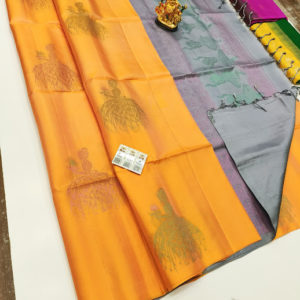 Dancing Girl Design Pure Soft Silk Saree Mango Yellow Color w/ Blouse