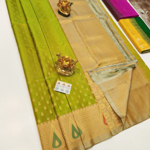 New Design Pure Soft Silk Saree Olive Green Color w/ Blouse