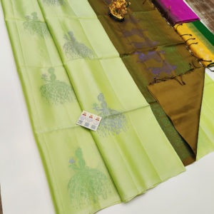Dancing Girl Design Pure Soft Silk Saree Pista Green Color w/ Blouse