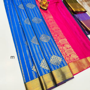 High Fancy Kanjivaram Silk Saree Mix Blue Color w/ Blouse