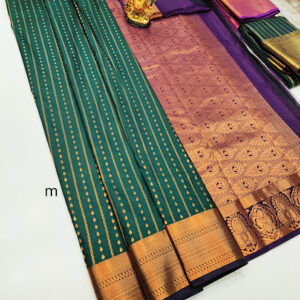 High Fancy Kanjivaram Silk Saree Mix Bottle Green Color w/ Blouse