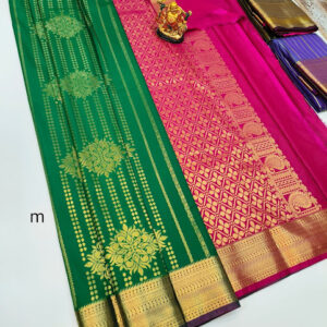 High Fancy Kanjivaram Silk Saree Mix Green Color w/ Blouse