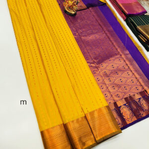 High Fancy Kanjivaram Silk Saree Mix Lemon Yellow Color w/ Blouse