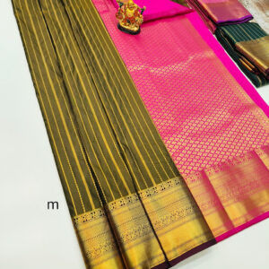 High Fancy Kanjivaram Silk Saree Mix Olive Green Color w/ Blouse