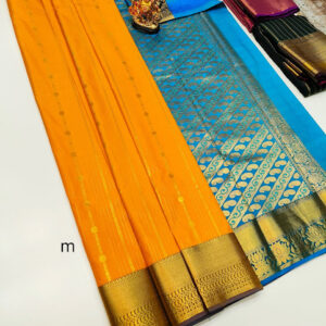 High Fancy Kanjivaram Silk Saree Mix Yellow Color w/ Blouse