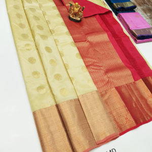 Circle Design K.M.D Soft 75% Pure Silk Saree Ivory Color w/ Blouse