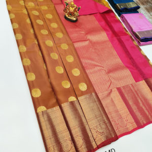 Circle Design K.M.D Soft 75% Pure Silk Saree Orange Color w/ Blouse