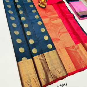 Circle Design K.M.D Soft 75% Pure Silk Saree Peacock Blue Color w/ Blouse