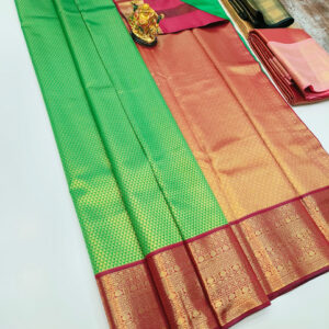 Latest Design Kanchi Semi Silk Saree Green Color w/ Blouse