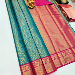 Latest Design Kanchi Semi Silk Saree Blue Color w/ Blouse