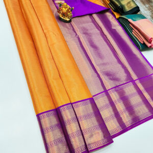 Unique Kanchi Semi Silk Saree Yellow Color w/ Blouse