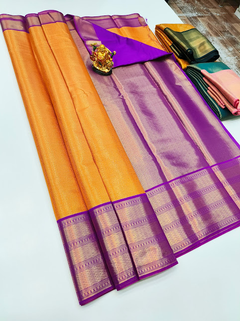 Unique Kanchi Semi Silk Saree Yellow Color w/ Blouse