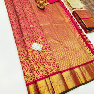 Animals Design Kanjivaram Pure Wedding Silk Saree Apple Red Color w/ Blouse