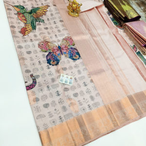 Different Print Design Kanjivaram Pure Wedding Silk Saree Copper Color w/ Blouse
