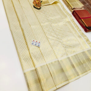 Kanjivaram Pure Wedding Silk Saree Cream White Color w/ Blouse