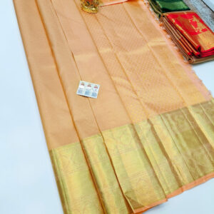 New Design Kanjivaram Pure Wedding Silk Saree Peach Color w/ Blouse