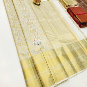 Trendy Design Kanjivaram Pure Wedding Silk Saree Pure White Color w/ Blouse