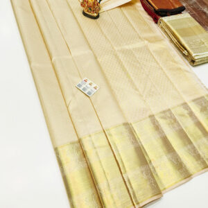 Unique Design Kanjivaram Pure Wedding Silk Saree White Color w/ Blouse