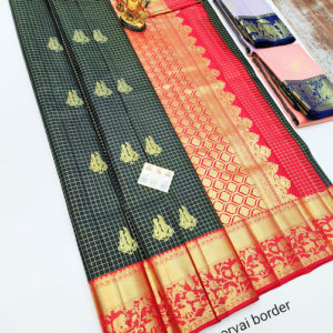 Traditional Design Pure Kanjivaram Fancy Silk Saree Black Color w/ Blouse