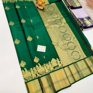 Traditional Design Pure Kanjivaram Fancy Silk Saree Green Color w/ Blouse