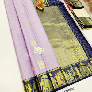 Traditional Elephant Design Pure Kanjivaram Fancy Silk Saree Lavender Color w/ Blouse