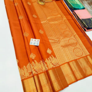 Traditional Design Pure Kanjivaram Fancy Silk Saree Mustard Color w/ Blouse
