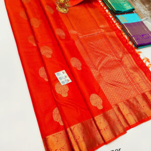 Latest Design Pure Kanjivaram Fancy Silk Saree Orange Color w/ Blouse