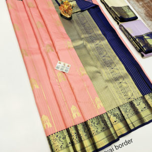 Traditional Horse Design Pure Kanjivaram Fancy Silk Saree Peach Color w/ Blouse