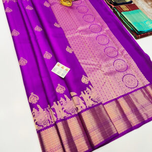 Traditional Design Pure Kanjivaram Fancy Silk Saree Purple Color w/ Blouse