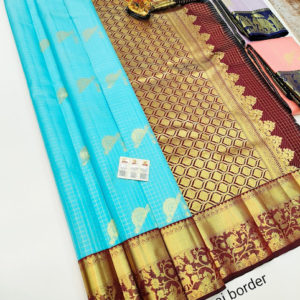 Trendy Design Pure Kanjivaram Fancy Silk Saree Rama Blue Color w/ Blouse