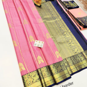New Design Pure Kanjivaram Fancy Silk Saree Rose Color w/ Blouse