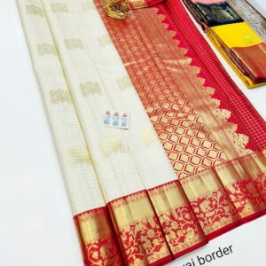 New Design Pure Kanjivaram Fancy Silk Saree White Color w/ Blouse