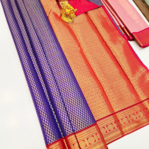 Different Design Kanchi Semi Silk Saree Ink Blue Color w/ Blouse