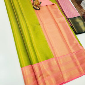 Kanchi Semi Silk Saree Lemon Green Color w/ Blouse