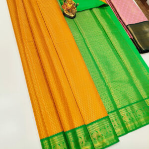 Trendy Design Kanchi Semi Silk Saree Mustard Yellow Color w/ Blouse