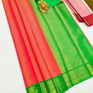 Latest Design Kanchi Semi Silk Saree Red Color w/ Blouse